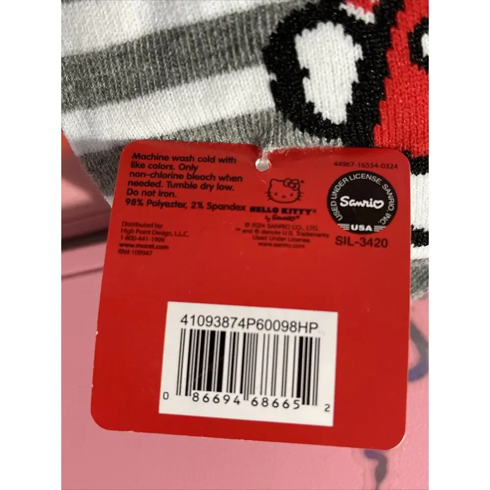 Hello Kitty No Show Socks Red Gray Black Stripe Color Block 2024 Sanrio 5 Pack